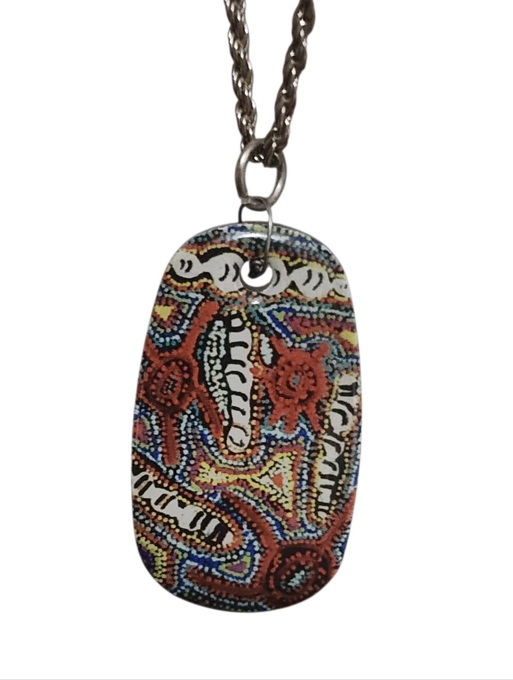 Colorful Boho Multicolor Tribal Pattern Pendant Necklace